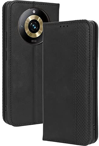 PEIYE Funda para Realme 11 Pro+ (Plus)/ Realme 11 Pro 5G, Cover de Cuero PU con Cáscara de TPU, Ranura para Tarjeta, Soporte Plegable, Cierre Magnético, Case Tapa Libro -Negro