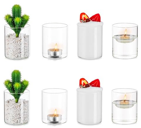 Romadedi Teelichthalter Glas Dessertgläser Kerzenständer - 6.5 * 8cm 8Pcs Teelichtglas Windlicht für Wohnzimmer Hochzeit Party Home Deko Weihnachtsdeko Thanksgiving Tischdeko