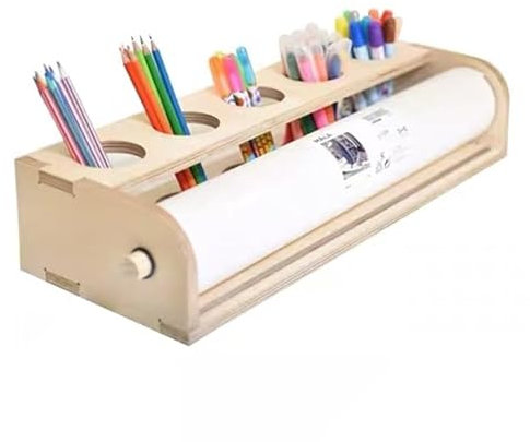 Holztisch Staffelei mit Malpapierrolle 40cm x 10m, Papiergewicht Malpapierrolle Achse für Erwachsene Kinder (Staffelei + Papierrolle)