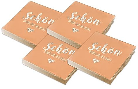 itenga Servietten Schön dass du da bist 30 x 30cm 3-lagig 80 Stück für Kommunion Konfirmation Hochzeit Taufe und andere Feiern (apricot)