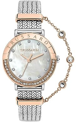 Trussardi Orologio Donna, Solo tempo, 3H, Analogico, Collezione T-VISION Bracciale Maglia Milanese Con Catena- R2453125510