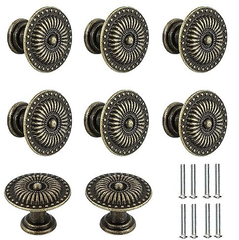 RUNEAY Möbelknöpfe Vintage 32mm, Schrankknöpfe Vintage Bronze Schubladenknöpfe Vintage Metall Türknöpfe Messing Kommodenknöpfe Vintage knauf für Schrank, Schubladen, Türknauf(8 Stück)