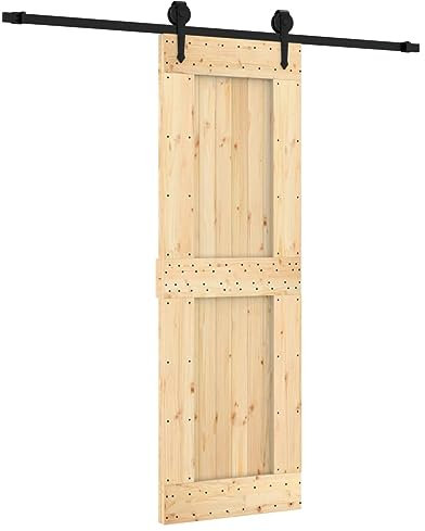 vidaXL Porta Scorrevole con Set Hardware 70x210 cm Legno Massello Pino, Porta per granaio, Porta, Porta per fienile in Legno, Porta per fienile