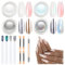 Modelones Chrome Nail Powder Set -4 Metallic Mirror and Pearl Effect Pigment Silver Chrome Powders for Gel Nails, with 1Pcs Silicone Nail Brush, 4Pcs Cotton Swabs and 4Pcs Color Display Sticks