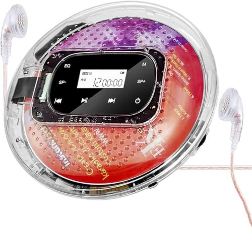 DEMCAY Lettore CD Portatile con Altoparlante, Lettore CD Intelligente Bluetooth, con Pulsanti Touch, Scocca Trasparente, Supporta Formati Multipli, 5 Tipi di Uscita Audio, Ricaricabile
