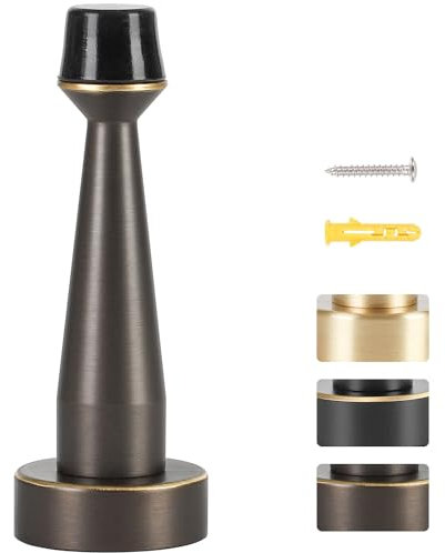 Eumtenr Heavy Duty Solid Brass Door Stop, Decorative Door Stopper Wall Protector with Rubber Bumper Tip for Door Protection Sound Dampening - 3.15 Inch (Brown with Gold Thread)