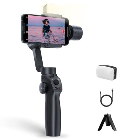 FUNSNAP Gimbal Stabilizer for Smartphone, 3-Axis Stabilization Phone Gimbal Handheld with Fill Light, Face Tracking Tiktok YouTube Vlog Stabilizer for Android iPhone 15 14 13 Pro Max