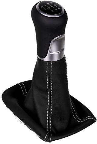 ICT Schaltknauf 3ANW Schalthebel Schaltsack Schaltmanschette LED beleuchtet Leder 6 gang Naht silber kompatibel mit Volvo S40 C30 V50 Komplettset Ersatzteil (ohne LED)