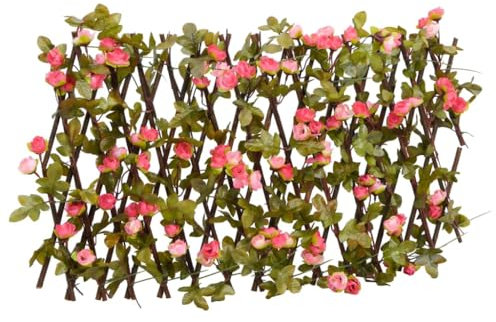 vidaXL Rankgitter mit Künstlichem Efeu, Sichtschutz Pflegeleicht Erweiterbar, Spalier für Terrasse Balkon Garten, Efeuzaun Hecke, Dunkelrosa 180x20cm