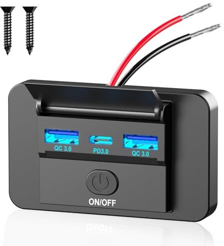 72W 12V USB Steckdose Tafel Wandhalterung, 36W USB C und Dual QC 3.0 18W Auto USB Port Ladebuchse mit Knopfschalter, Wasserdichte 3 USB Multi Port Steckdose DIY 12V Zubehör für Auto Bus kfz Camper LKW