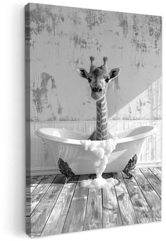 MuchoWow© Impressions sur Toile 20x30 cm Deco Tableau Murale Decoration Salon Peinture Tableaux Chambre Toiles Maison Girafe - Bain - Salle de bain - Animal