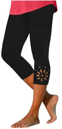 Uwdiohq Sommermode Damen 2024 Sale Capri-Leggings Für Damen Hohe Taille Dehnbar Hose Yoga-Sport-Leggings Geknöpft Knielang Sommer-Caprihose Sweatpants Nahtlose Leichte Wome Sale Angebote Bestellung