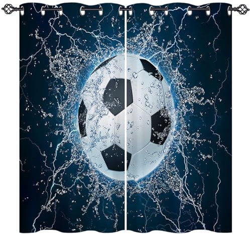 ANHOPE Sport Thema Ball Fußball Vorhänge mit Ösen Blickdichte Gardinen Blackout Curtain Thermo Vorhang Kinder Jungen Mädchen Schlafzimmer Wohnzimmer Verdunklungsvorhänge 2er Set H 160 x B 107 cm