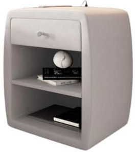 Luxusbetten24 Designer Nachttisch Lilly mit USB Anschluss (Samt) Beige
