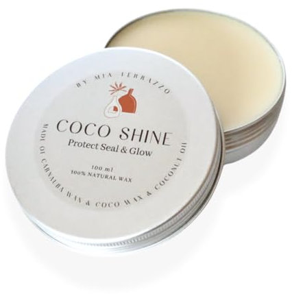 CocoShine - Natural Wax and Varnish for Jesmonite, Concrete I Protects & Brightens Your Rooms. Scented with Coconut and Vanilla. 100% Natural Varnish Carnauba and Coco - 100 ml with Applicator