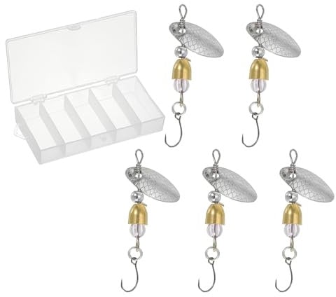 PATIKIL 1/8 oz Fishing Lures Spinnerbait, 5 Pack Single Hook Trout Spinners Casting Fishing Spinner Baits Tackle for Freshwater Saltwater Fishing, Silver Tone