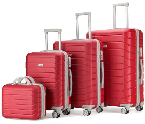 PROVITERA 4-teiliges Kofferset, Hartschalenkoffer aus ABS, modernes Design, bordeaux, 50x28,5x75 cm, mit Teleskopgriff, Easy-Roll-Rädern, Zahlenschloss