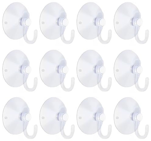 KSOIQPU 12 pz ventose a gancio per vetro ventose trasparenti, ventose multifunzionali in plastica resistente, ventose per visiera auto per bagno, cucina, ufficio, specchi, vetro, finestre (45 mm)