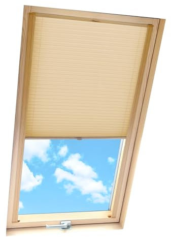 Home-Vision® Dachfenster Premium Plissee Faltrollo mit Bohren Dachfensterkompatibel (Beige für MK06 - Holzfarben) Dachfensterrollos Blickdicht Sonnenschutz, Montage inkl
