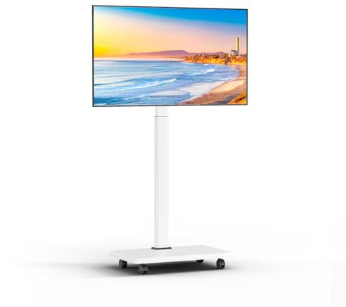 NearHub Carrito de TV móvil rodante para pantallas de 26 a 70 pulgadas, carrito de TV portátil con ruedas soporta hasta 88 libras, soporte de TV ajustable en altura con soporte giratorio de 25°