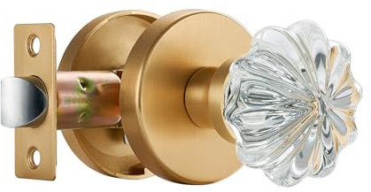 dairazan Crystal Passage Door Knob - Brushed Brass Glass Door Handle, Vintage Decorative Knob for Interior Doors, Non-Locking Gold Hardware for Hallway Closet Pantry