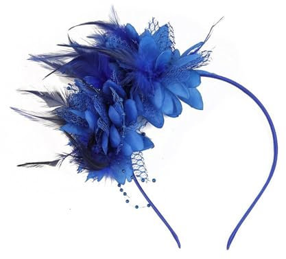 Bailinks Vintage Feder Fascinator Haarschmuck Damen Blumendesign Kopfbedeckung für Hochzeit, Cocktail, Karneval und Party Accessoires (Saphir)