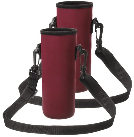 sourcing map 2pcs Neoprene Water Bottle Sleeve with Strap, 18.5 oz Insulated Water Glass Bottle Carrier Bag Collapsible Drink Bottle Sleeve Cover Holder with Handle, Wine Red