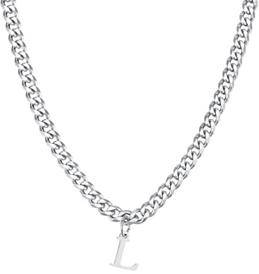 Homxi Kette Silber Anhänger Herren,Kette Mann Edelstahl Kette mit Buchstabe A-Z Herren Kette Silber