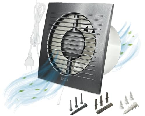 H&C VENT Ø 125mm Badlüfter mit Stecker mit Schalter -1,5m │ Bad Ventilator IPX4 16W 150m³/h 36dB │ Abluftventilator Für Badezimmer Küche Garage Gewächshaus Growzelt WC Fan│ Lüfter Wand Decke Fenster