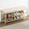 OPULENTHOME Schuhbank mit Sitzfläche, Sitzbank Gold, Schuhregal mit 2 Ebenen, Garderobenbank mit Sitzkissen, Sitztruhe für Eingangsbereich, Flur, Metall