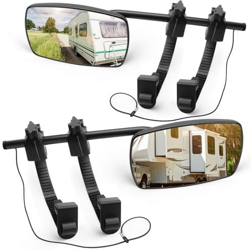 KAOLALI Caravan Towing Mirrors, 2 PCS Caravan Mirrors for Cars, Wing Mirror Extensions for Caravan, Universal Adjustable Towing Mirror, with Clamps & Rubber Straps, for Motorhome RV Vans