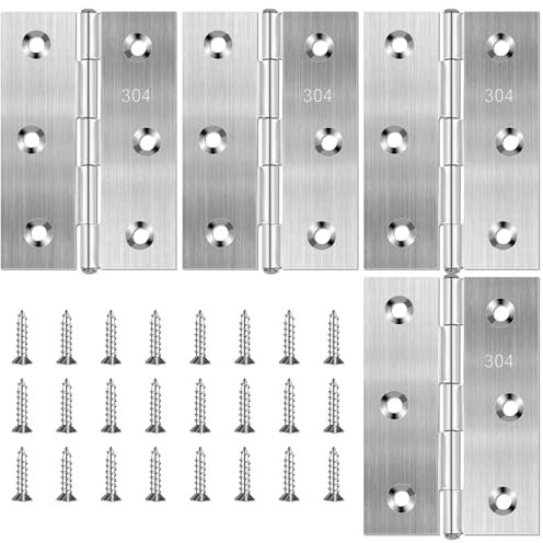 Scharniere Klappbar 4 Stück Edelstahl Türscharnier 75 × 50mm Klappbar Scharnieren Klavierband Scharnieren Scharniere Steckverbinder Türscharniere für Türen Fenster Schränke mit 24 Schrauben