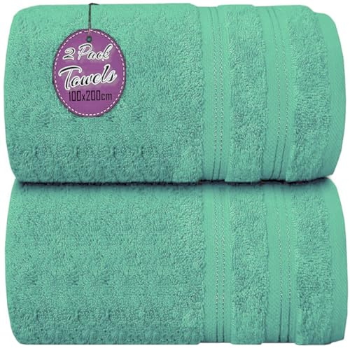 Wholesale Trade Dealz Pack of 1 & 2 Extra Large Jumbo Bath Sheet 100 X 200cm 100% Egyptian Cotton Super Soft Quick Dry Body Wrap Beach Towels XL Bath Towels 600-GSM (2, Aqua/Mint)