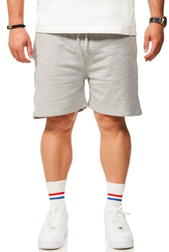 behype. Herren Kurze Hose Sweatshorts Sommershorts aus 100% Baumwolle - Bermuda-Shorts mit Gummibund für Männer Gym-Shorts - Modern-Fit BHS_Herren_5009-Light Grey Melange-XXL