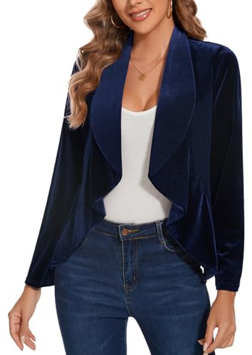 Womens Velvet Blazer Open Front Long Sleeve Vintage Casual Cardigans | Womens Velvet Blazer Open Front Long Sleeve Vintage Ladies Blazers Cardigans Casual Retro Ruffle Trim Unlined Going-Out Wear