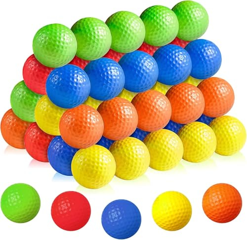 HFZCV 50 Pack Practice Golf Balls, Foam Golf Practice Balls, Realistic Feel and Limited Flight Training Balls for Driving Range Swing Practice Indoor or Outdoor (5 Colors, 10 per Color)