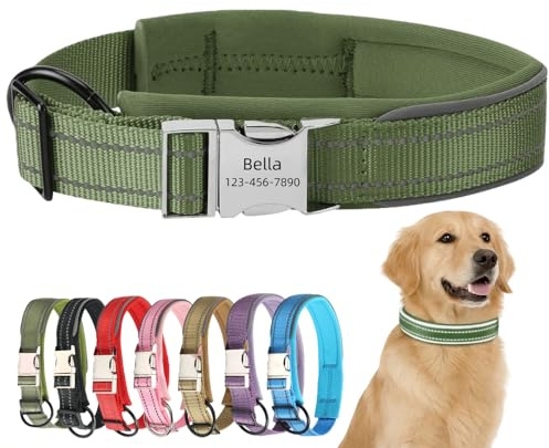 Swizitelon Large Personalised Dog Collar with Custom Engraved Name Plate