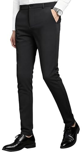 MAGE MALE Men's Skinny Stretch Dress Pants Slim Fit Suit Pants Black