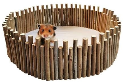 ZESTEFY Hamster Holzzaun – Biegbares Holzspielzeug mit Brücke & Tunnel als Klettergerüst & Sichtschutz für Hamster, Mäuse, Rennmaus & Kleintiere – Naturholz, 60 cm, flexibel anpassbar