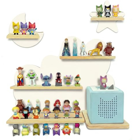 Globooluek für Tonie Regal Wolken für Toniebox Regal Holz für Toni Regal für Mädchen und Jungen Perfektes für Tonie Figuren Aufbewahrungsregal zur Dekoration des Kinderzimmers, Wolke + Mond + Stern