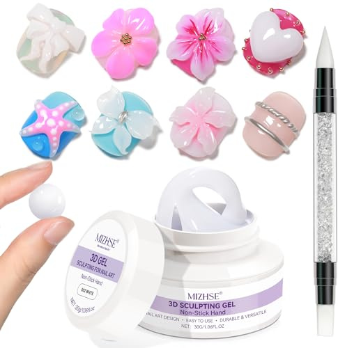 MIZHSE 3D Nail Gel Sculpting Gel, 30g White Builder Gels for Nail Art, Moulding Non-stick UV Hard 3D Sculpting Gels for Home DIY/Nails Salon, White, 30g