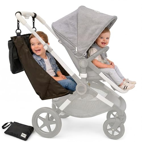 PEQUEANDO - Asiento Extra Carro Bebé Convierte tu Carro en Gemelar Asiento para Descanso de Hermano Mayor Esta Hamaca Textil Compacta es una Alternativa al Patinete Carro Bebe (Color Negro)
