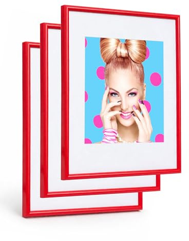 KM FOTO 3er 5er Set Photo Style Set Bilderrahmen Wanddeko Collage Poster Kunststoff Rahmen: Farbe: Rot | Format: 21x29,7 DIN A4 | Pack: 3