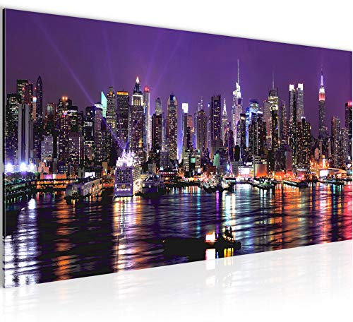 Runa Art Wandbild New York City 1 Teilig 100 x 40 cm Modern Bild auf Vlies Leinwand Stadt Skyline Wohnzimmer Büro Violett 601912b