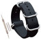 22mm Schwarz Uhrenarmband Watch Band Dickes Nylon für Herren Matte Silberne Schnalle5 Ringe