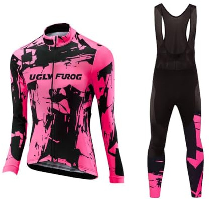UGLY FROG Mode Damen Winter Fleece Radtrikot Set Fahrrad Trikot Langarm + Radlerhose Thermo Winddicht DEWJK12