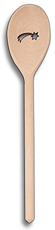 Kochutensilien Löffel oder Pfannenwender mit Motiv aus Holz (Ovaler Kochlöffel/Sternschnuppe)