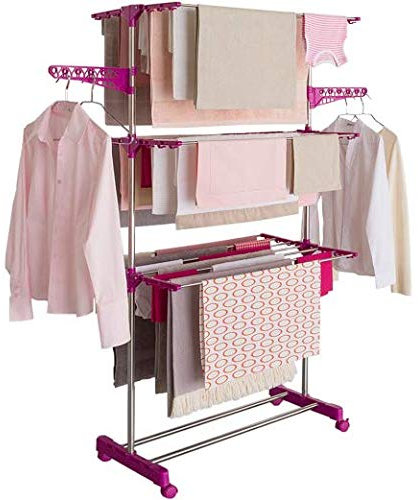 IDMarket - Séchoir à Linge Vertical Pliable 3 Niveaux Maxima capacité 20M Rose