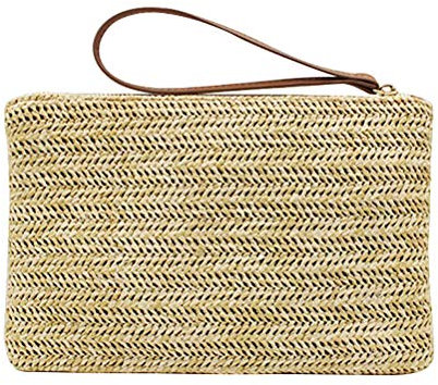 Pochette di paglia Bohemian Zipper Wristlet Summer Beach Handbag per le donne