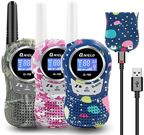 QNIGLO Q168Plus Talkie Walkie Rechargeable Camouflage, Mains Libres VOX Activé par Voixà 8 Canaux,Longue PortÉE de 2-5Km,Équipement de Jeu d'espion,Cadeaux pour Famille et Enfants(3Couleur)